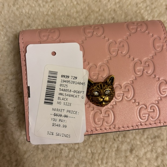 Pink Guccissima Cat Card Case Wallet Aged Gold Hardware - Picture 6 of 6
